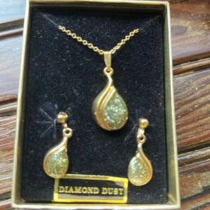 Tinted of Beverly Hills diamond dust 18” gold-tone necklace and clip earrings